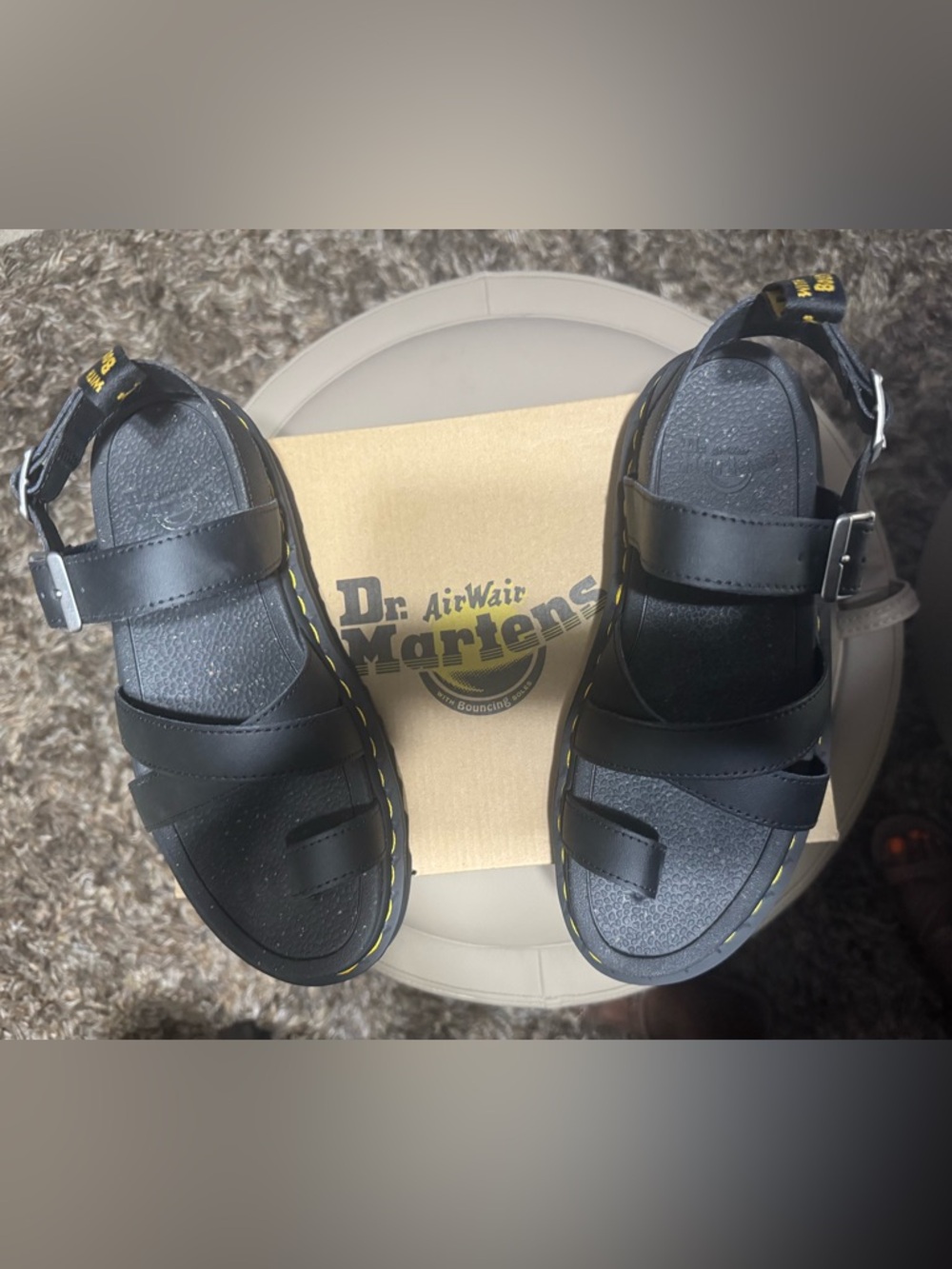Dr. Martens Women Black Leather Sandals with Yellow Stitching - Picture 2 of 5